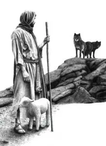 Jesus protecting sheep